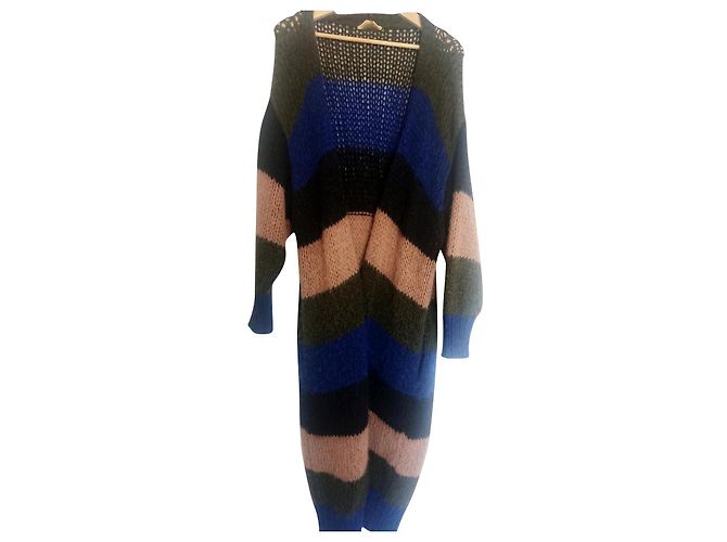 Autre Marque MOMONI gestreifte lange Strickjacke Wolle Mohair Mehrfarben