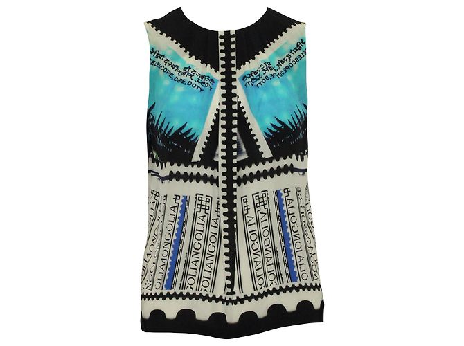 Mary Katrantzou Top senza maniche in seta con stampa blu