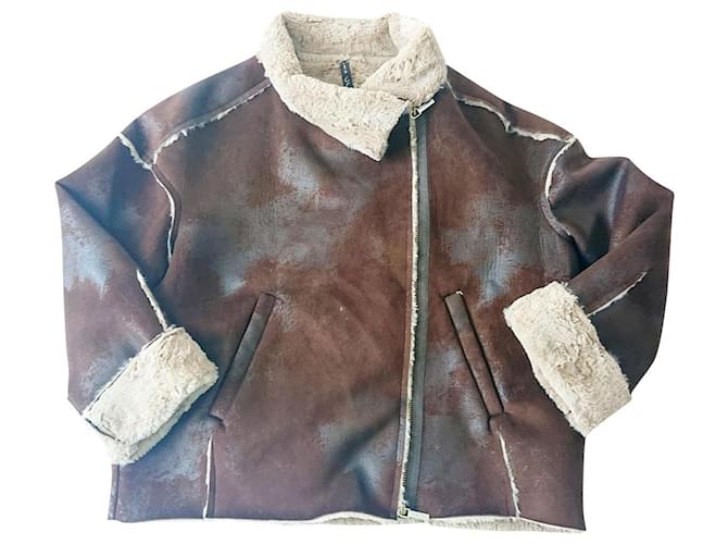 Autre Marque "Sheepskin" jacket Brown Leatherette  ref.631720