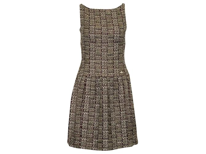 Timeless Chanel Vestido de tweed burdeos/marrón  ref.631756