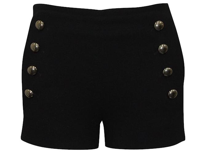 Chloé Black High Waisted Shorts With Silver Buttons Wool  ref.631758