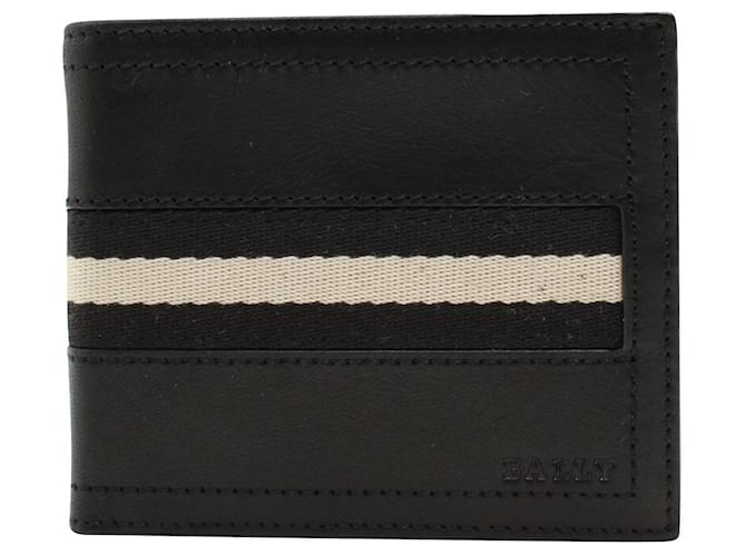 Bally Brieftasche aus schwarzem Leder mit weißem Riemen  ref.631796