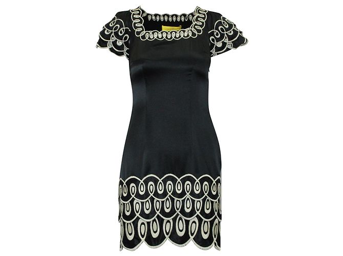 Catherine Malandrino Vestido azul marinho com bordado branco