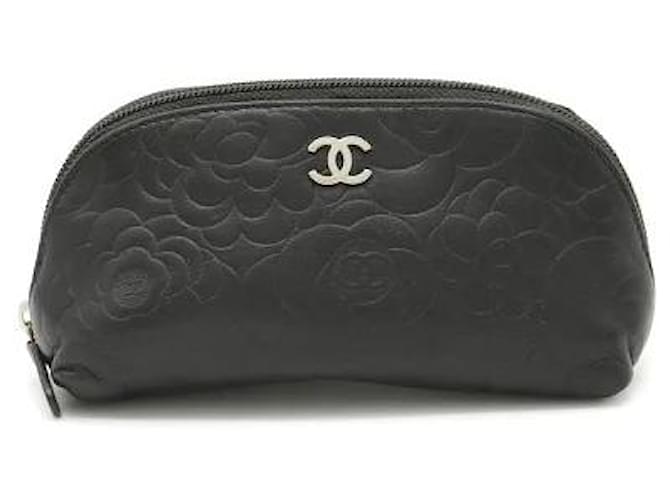 * CHANEL Chanel Camellia Emboss Cocomark Pouch Cosmetic Pouch Cosmetic Pouch Multi Pouch Leather Black  ref.631826