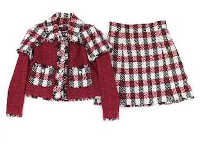 * Chanel 16AW fantasy tweed set up ladies red x multi 38 Coco mark plaid jacket skirt CHANEL Multiple colors Silk Cotton Polyester Wool Nylon Rayon Acetate  ref.631882