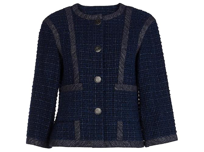 Chanel Jaqueta de tweed azul  ref.631938