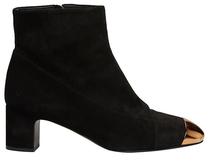 Hermès Goatskin Permabrass Cap Toe Lindsay Ankle Boots Black Suede  ref.631941