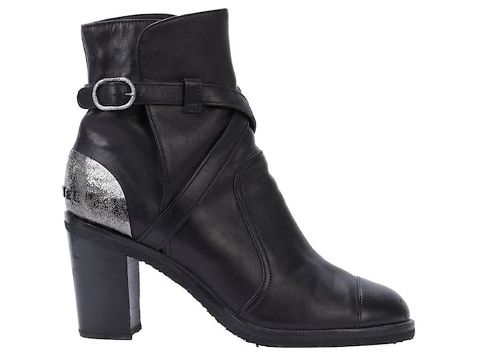 Chanel Ankle Boots with Cross Straps Black Leather  ref.632004