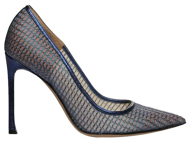 Christian Dior Zapatos De Salón De Malla Azul Y Cuero Con Punta En Punta  ref.632013
