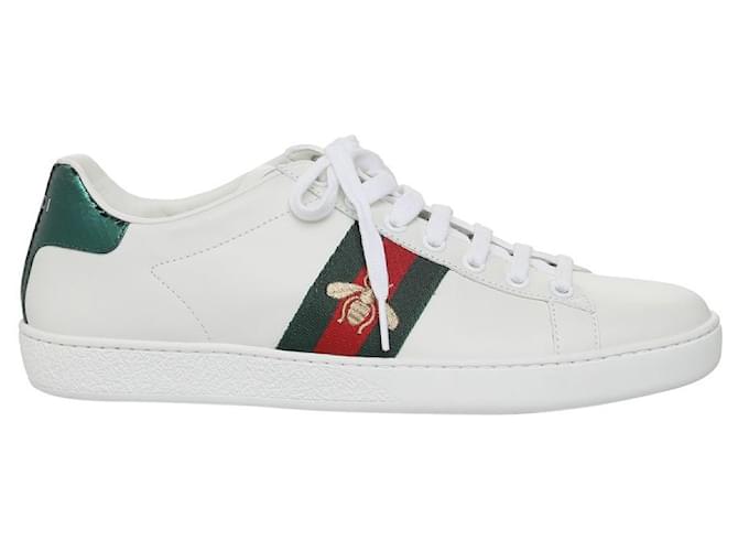Gucci Weiße bestickte Ace Sneakers Leder  ref.632050