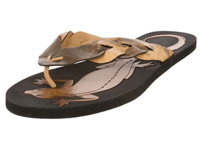 Bottega Veneta Karung Lizard Sandali infradito Marrone Nero Bronzo Caramello