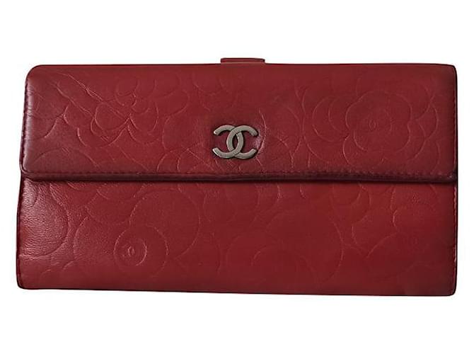 Chanel carteiras Vermelho Couro  ref.632293