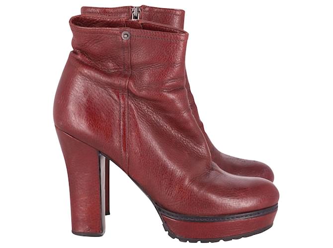 Prada Platform Ankle Boots in Burgundy Leather Dark red  ref.632302