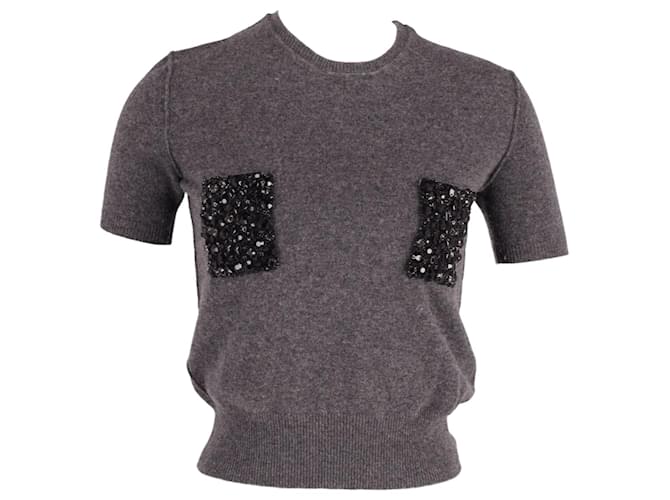 Burberry Embellished Pockets Knit Top in Grey Wool Cashmere  ref.632305
