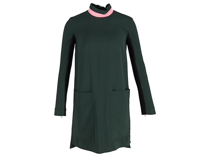 Burberry Long Sleeve Short Dress in Dark Green Silk  ref.632311
