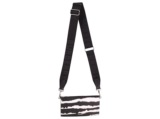 Burberry Ollie Zebra Wallet with Shoulder Strap in Black and White Leather  ref.632344