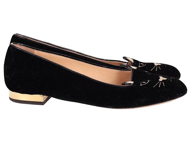 Charlotte Olympia Kitty Ballet Flats in Black Suede  ref.632349