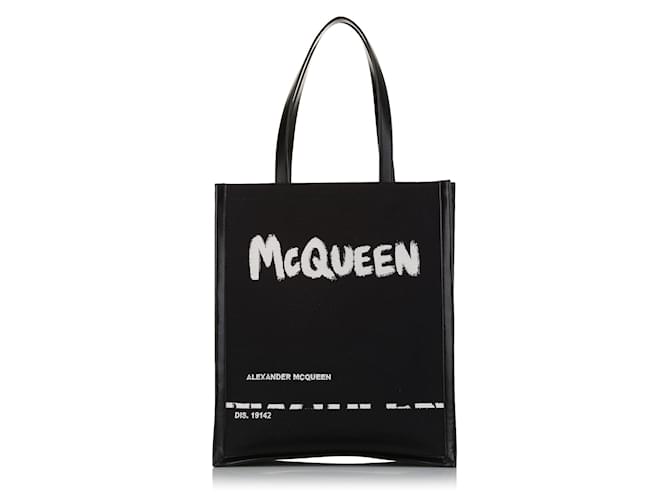 Sac cabas à logo noir Alexander McQueen Coton Tissu  ref.632371