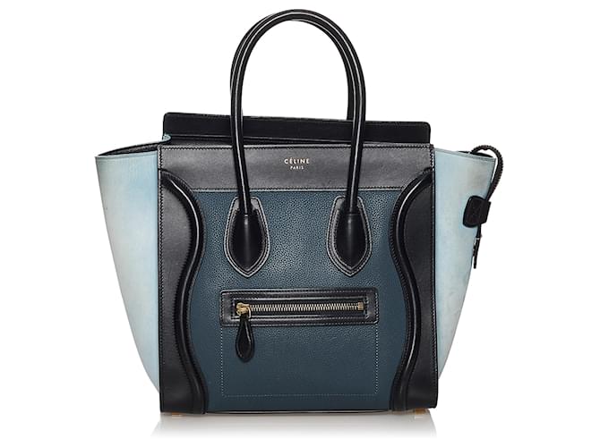 Céline Celine Blue Micro Luggage Tricolor Tote Leather Handbag Multiple colors Dark blue Pony-style calfskin  ref.632375