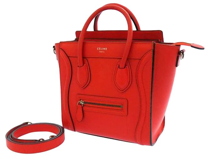 Céline Celine Red Nano Luggage Tote Leather Satchel Pony-style calfskin  ref.632379