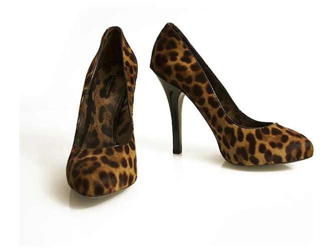 Dolce & Gabbana Leopardenmuster Ponyhaarpelz klassische High Heel Plateaupumps 41 Mehrfarben Rosshaar  ref.632421
