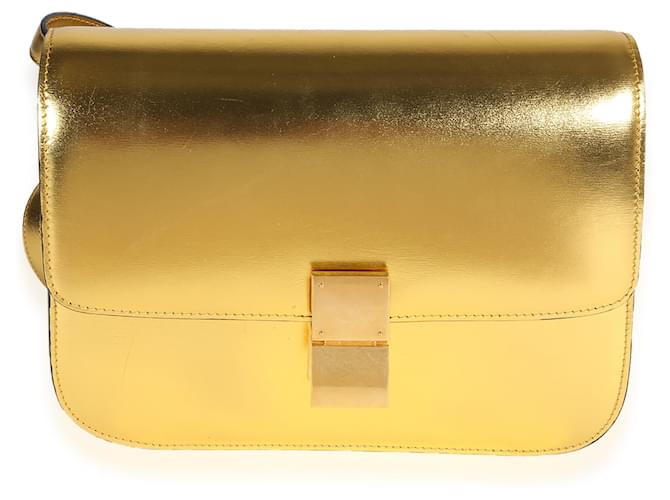 Céline Bolsa caixa média Celine Metallic Gold couro de bezerro Dourado Bezerro-como bezerro  ref.632461