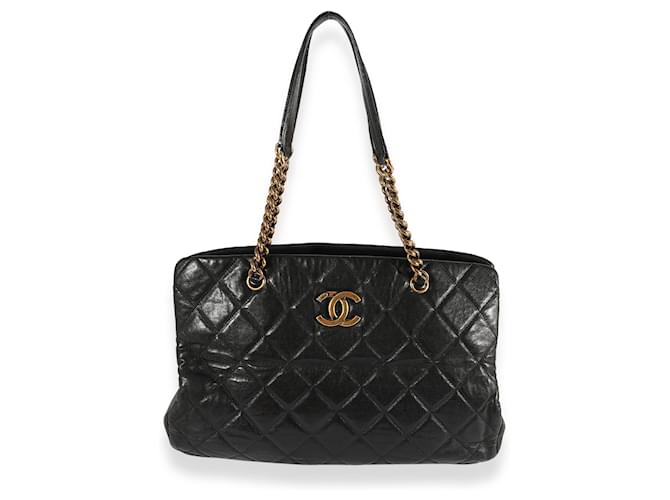 Chanel Black Quilted Calfskin Cc Crown Tote  Leather  ref.632481