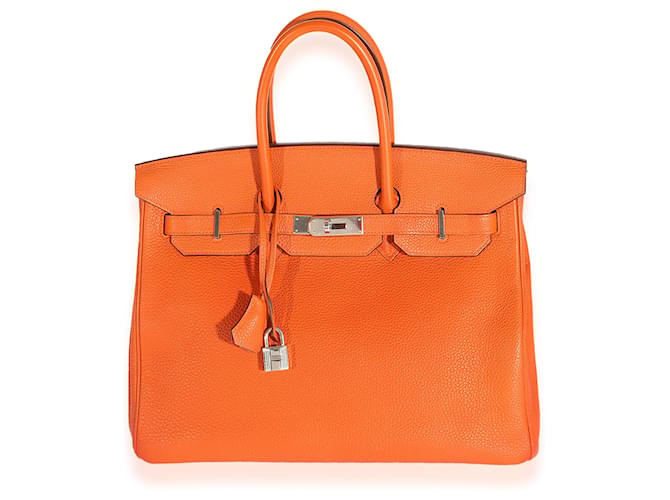 Hermès Hermes Orange Togo Birkin 35 PHW Laranja Couro  ref.632485