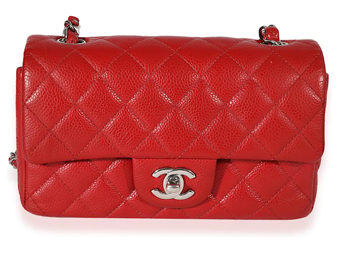 Chanel Red Quilted Caviar Mini Rectangular Classic Flap  Leather  ref.632510