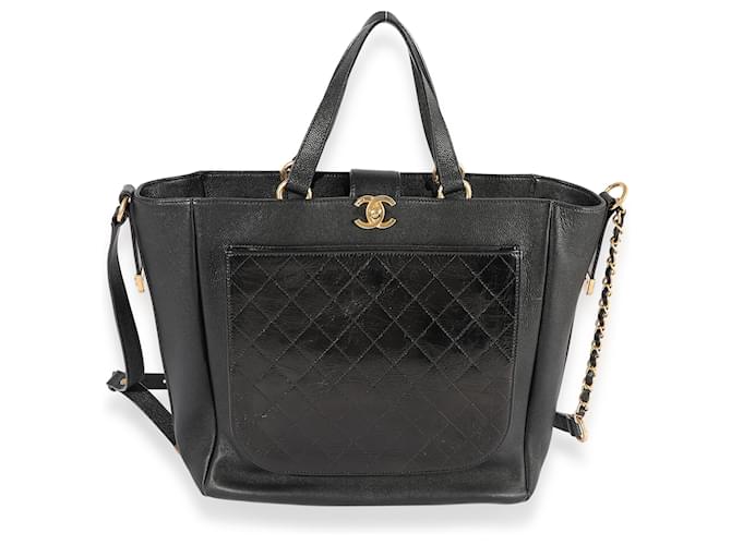 Bolso tote Chanel de piel de becerro acolchada negra Negro Cuero  ref.632521