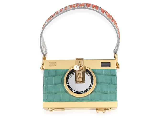 Dolce & Gabbana Kameratasche aus grünem, goldfarbenem Kunstharz mit Prägung  ref.632529