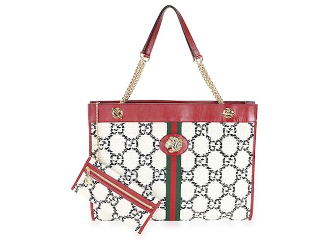 Gucci Gg White Tweed & Romantic Cherry Leather Large Rajah Chain Tote   ref.632530
