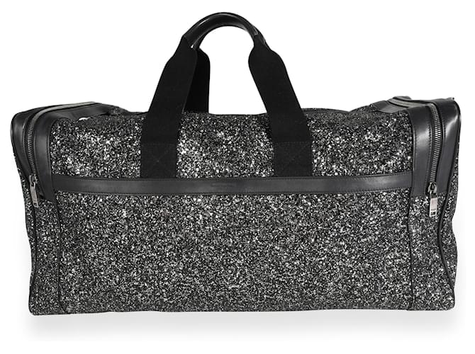 Duffle Saint Laurent City Sporttasche aus glitzerndem Segeltuch und schwarzem Leder Grau  ref.632540