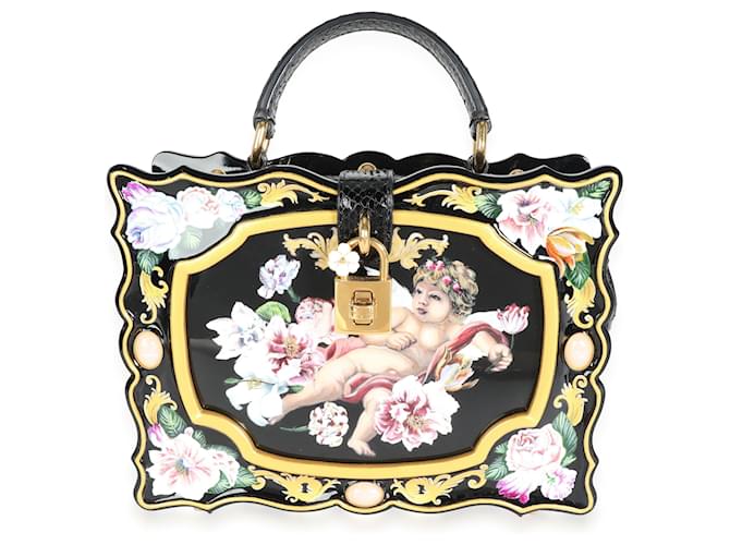 Dolce & Gabbana Hand Painted Wooden Cherub Box Bag With Snakeskin Strap  Leather  ref.632549