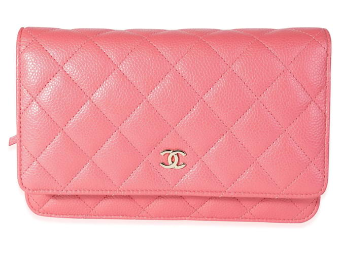 Wallet On Chain Chanel Rosa gesteppte Kaviar-Geldbörse an Kette Pink Leder  ref.632576