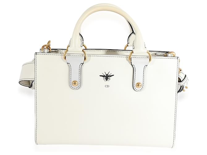 Dior White Smooth Leather D-bee Tote  ref.632596