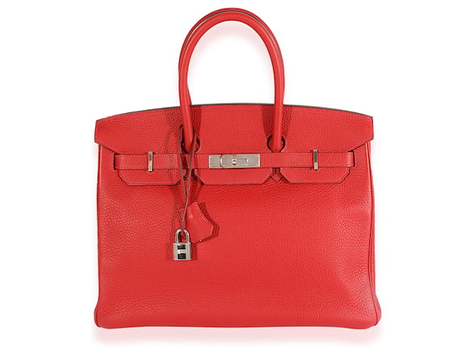 Hermès Hermes Rouge Casaque Togo Birkin 35 PHW Roja Cuero  ref.632601