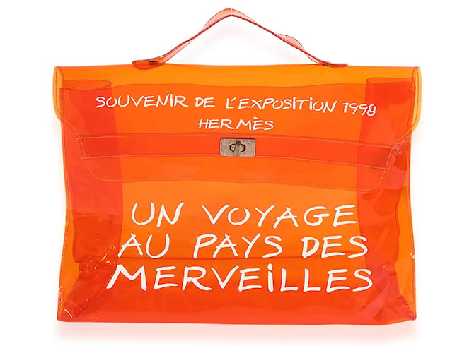 Hermès Bolsa Kelly Hermes Clear Vinil Souvenir De L'exposition Laranja  ref.632603