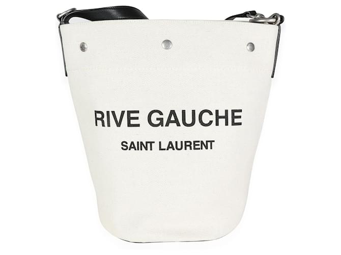 Saint Laurent Neutral Cotton/linen & Black Leather 'rive Gauche' Bucket Bag White  ref.632608