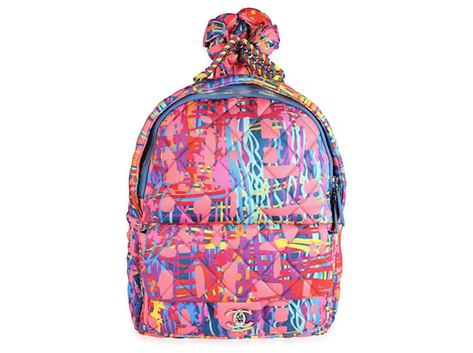 Chanel Pink & Multicolor Foulard Printed Fabric Backpack Leather  ref.632623