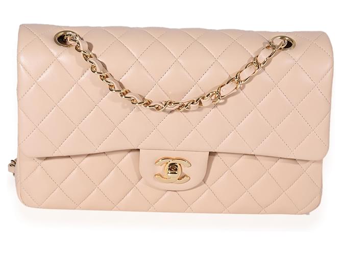 Chanel Beige Quilted Lambskin Medium Classic lined Flap Bag Flesh Leather  ref.632629