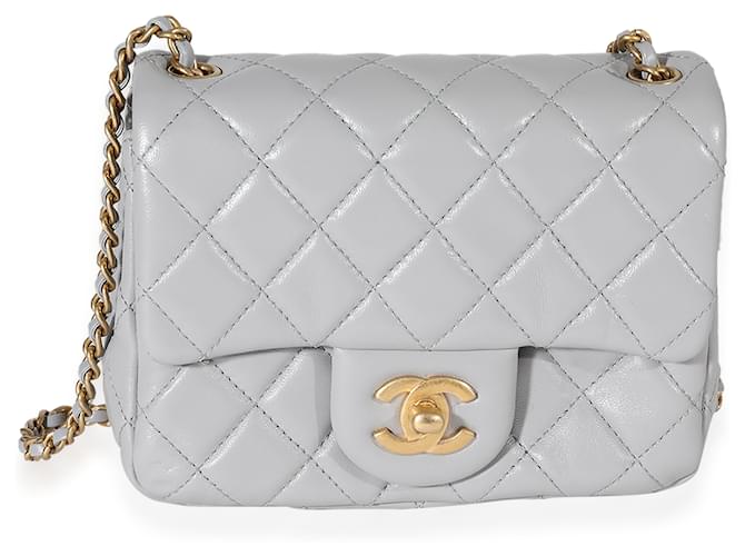 Chanel Gray Quilted Lambskin Mini Square Pearl Crush Flap Bag Grey Leather  ref.632631