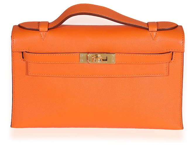 Hermès Hermes Orange H Swift Kelly Pochette Ghw Laranja  ref.632646