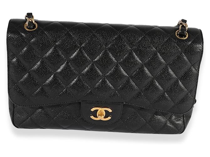 Chanel Black Quilted Caviar Jumbo Classic Double Flap Bag  Leather  ref.632647