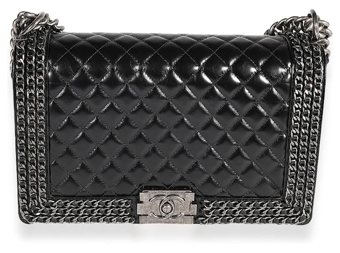 Chanel schwarz gestepptes Kalbsleder Chained Medium Boy Bag  ref.632653