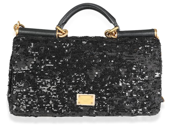 Dolce & Gabbana Sizilien Tasche aus schwarzen Pailletten Leder  ref.632654