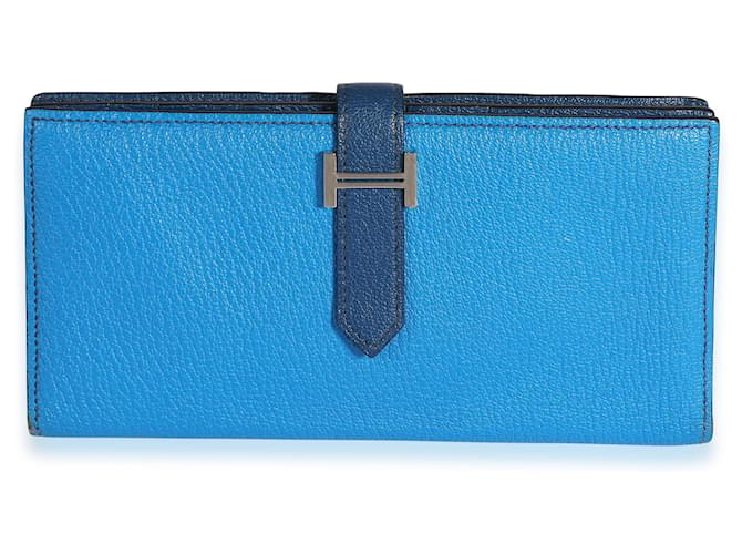 Hermès Hermes Bleu Izmir & Bleu Saphir Chevre Leather Bearn Wallet Phw Blau Leder  ref.632696