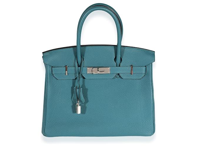 Hermès Hermes Verso Vert Bosphore & Bleu Ocean Togo Birkin 30 Phw  Blue Leather  ref.632714