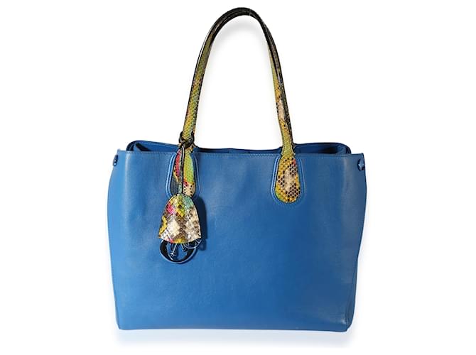 Bolsa Dior Azul Couro Multicolor Python Trim Tote Addict  ref.632722