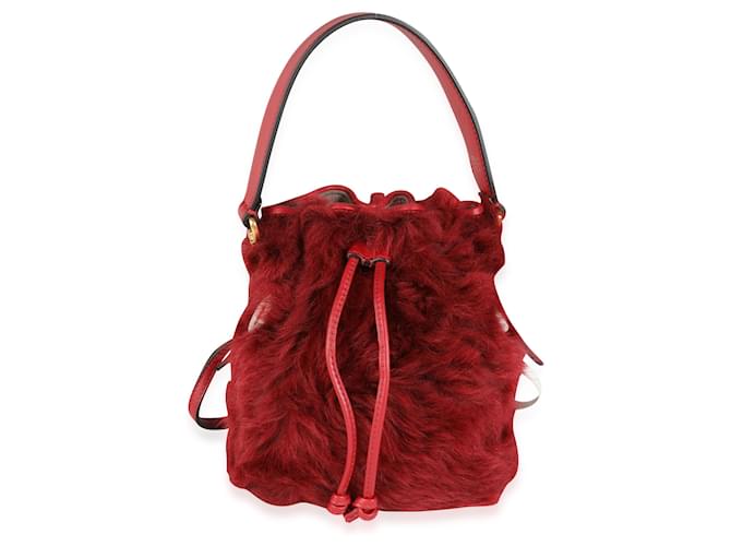 Fendi Red Lamb Fur & Calfskin Leather Mini Mon Trésor Bucket Bag - Handbag | Pre-owned & Certified | used Second Hand | Unisex